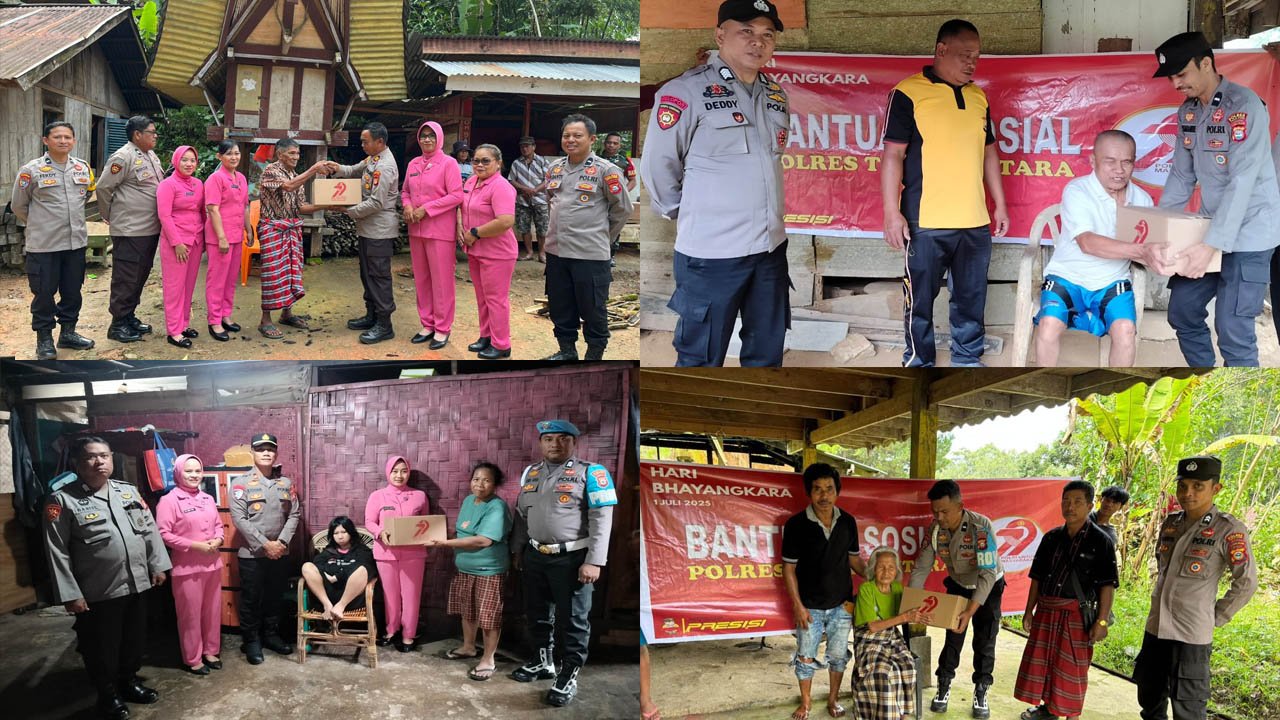 Maknai HUT 79 Bhayangkara; Polres Toraja Gelar Bakti Sosial dan Bagi Sebako kepada Warga
