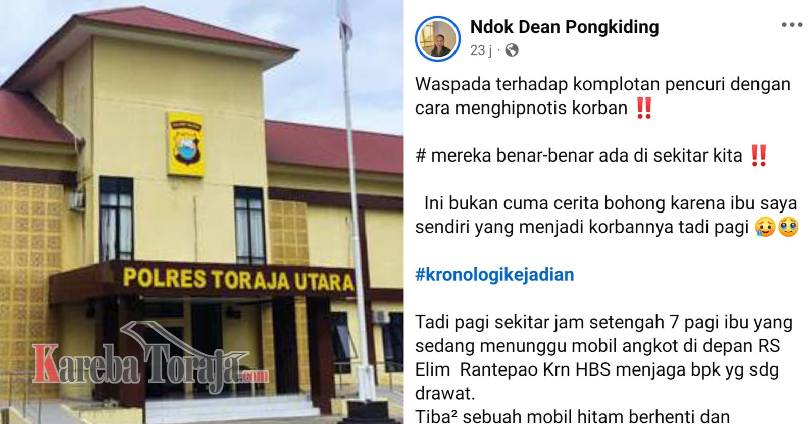 Polres Toraja Utara Buru Terduga Pelaku Hipnotis yang Viral di Medsos, Korban Kehilangan 15 Gram Emas