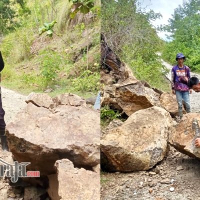 Bhabinkamtibmas Polres Tana Toraja Bersama Warga Bersihkan Longsor di Rano, Akses Jalan Kembali Normal