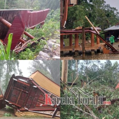 3 Lumbung di 3 Tongkonan Berbeda dan Sejumlah Rumah Rusak Dampak Puting Beliung di Mengkendek dan Gandasil