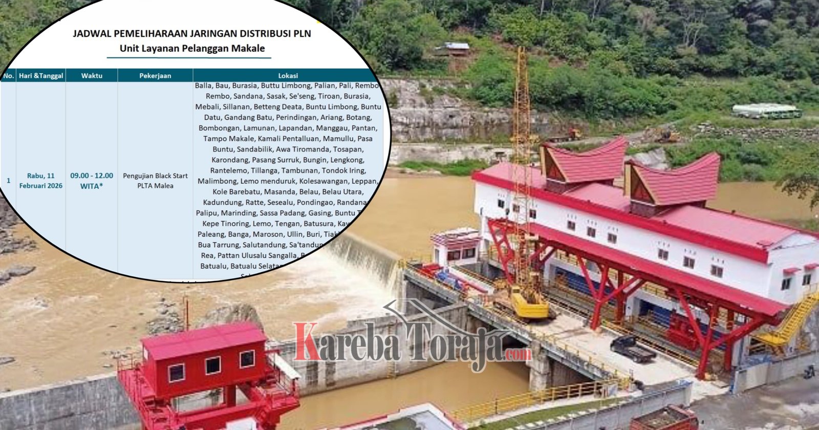 Rabu Besok, PLTA Malea Uji Coba “Black Start”, Seluruh Tana Toraja dan Toraja Utara akan Padam Beberapa Jam