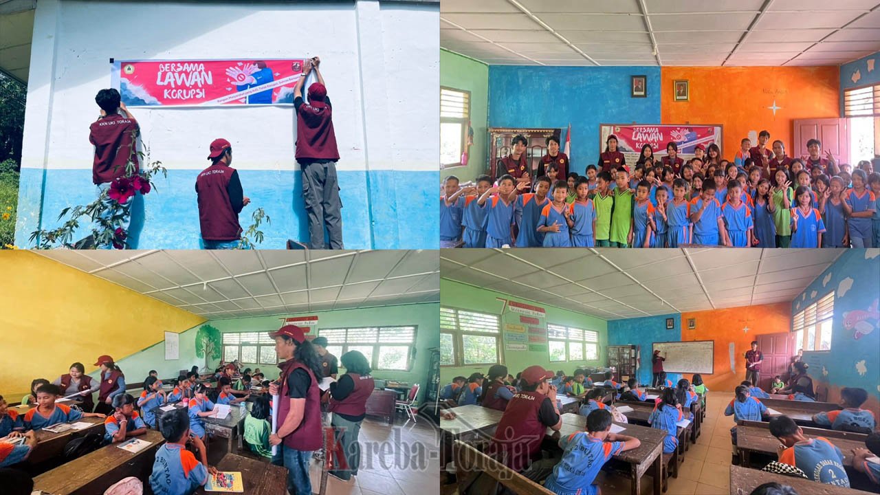 Pasang Spanduk Anti Korupsi di SD, Mahasiswa KKN UKI Toraja Ingin Tanamkan Nilai Integritas Sejak Dini