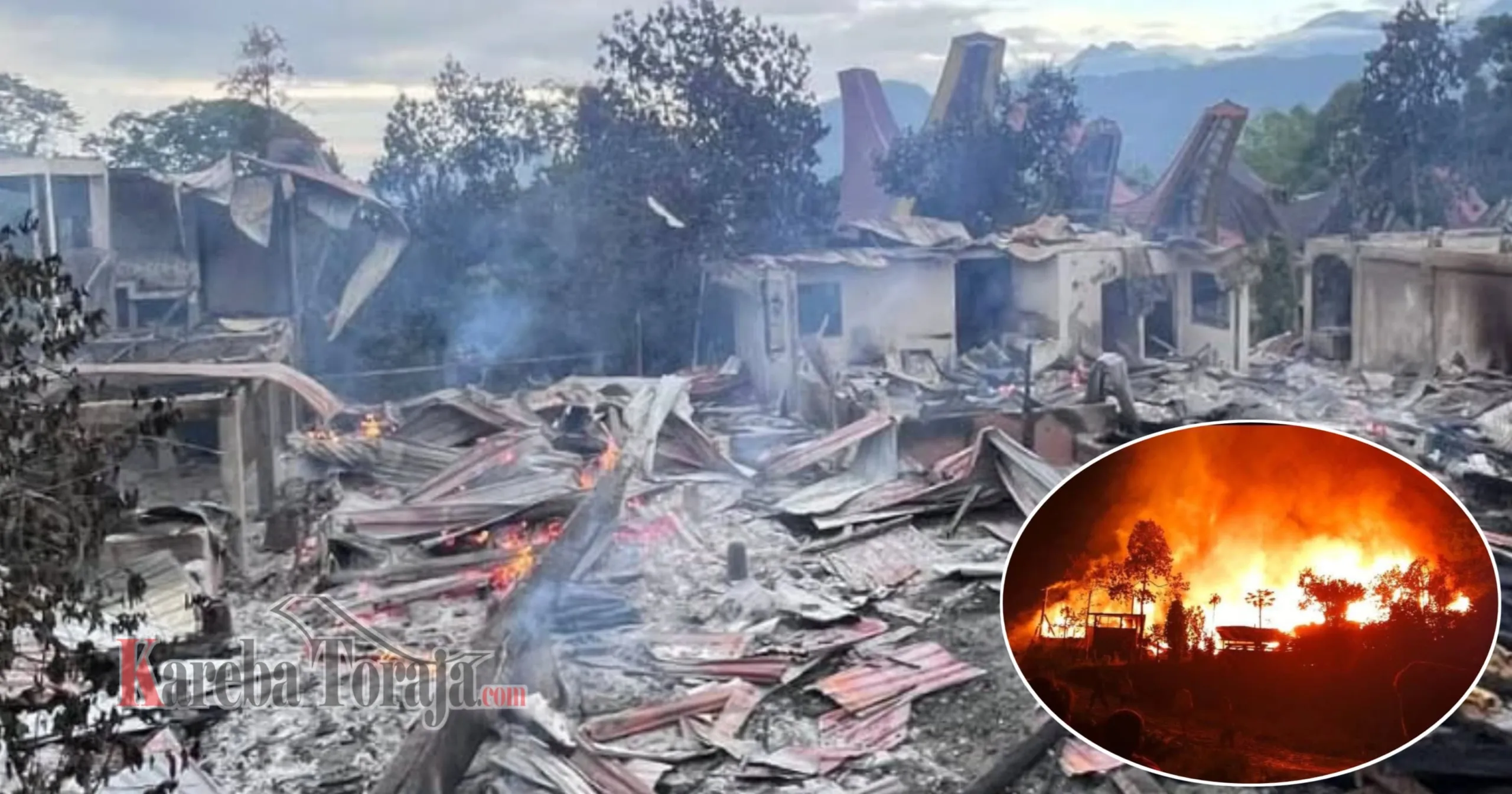 5 Tongkonan, 4 Lumbung dan 3 Rumah Panggung Habis Dilalap Api di Baruppu’ Toraja Utara