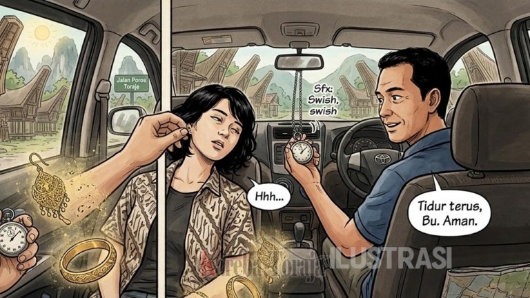 Diduga Dihipnotis, IRT Asal Nanggala, Toraja Utara Kehilangan 30 Gram Emas Saat Berada di Mobil Pelaku