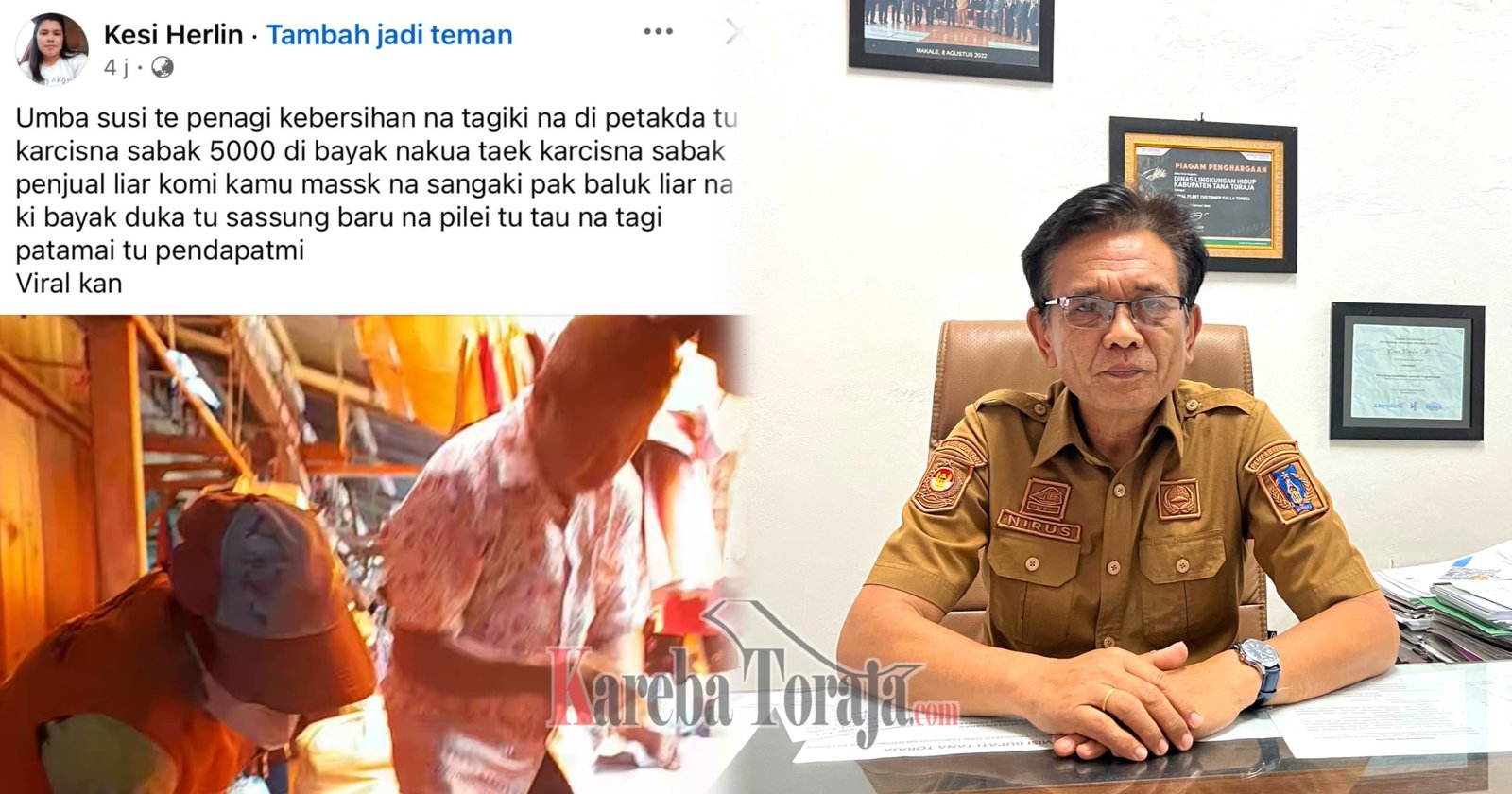 Petugas Tarik Retribusi Kebersihan Tanpa Kupon di Pasar Makale Viral di Media Sosial