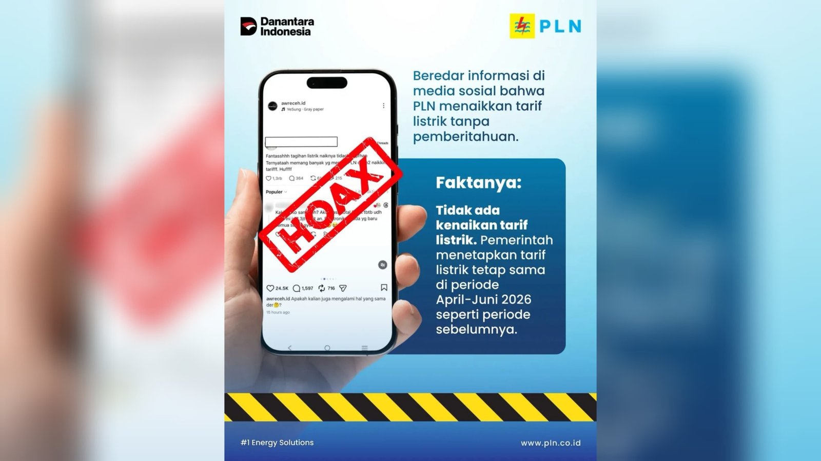PLN Pastikan Tidak Ada Kenaikan Tarif Listrik, Masyarakat Diimbau Waspadai Informasi Hoaks