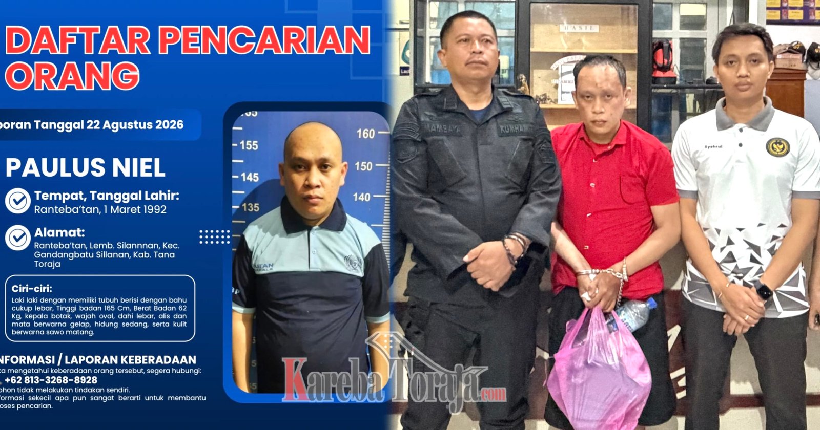 Setelah 42 Hari, Narapidana Rutan Makale yang Kabur Saat Dirawat di RSUD Lakipadada Akhirnya Ditangkap